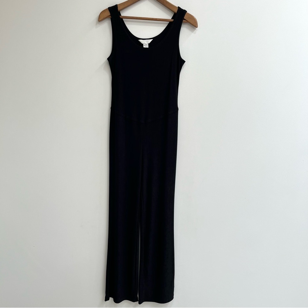 Vintage 90’s Y2K Express Tricot Black Slinky Jumpsuit Flare Leg Catsuit Stretch - Picture 2 of 11